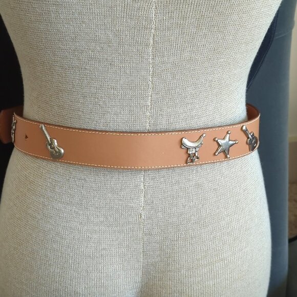 Vtg Prima Collezione By Leather Shop Western Belt Saddle Star & Guitar Size M-lp - Picture 5 of 12